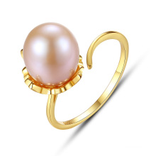 925 Sterling Silver Gold Plated Flower Freshwater Pearl Finger Rings